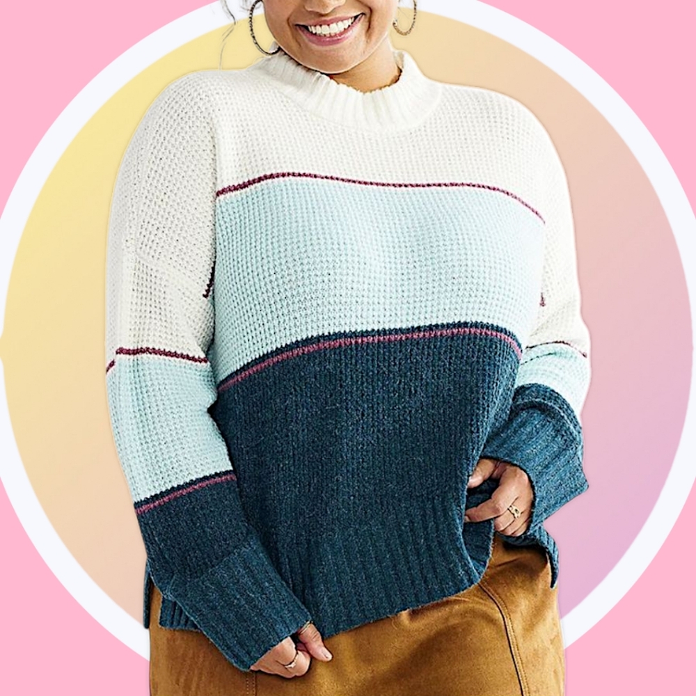 NWOT XXL Mockneck Boxy Color Block Sweater